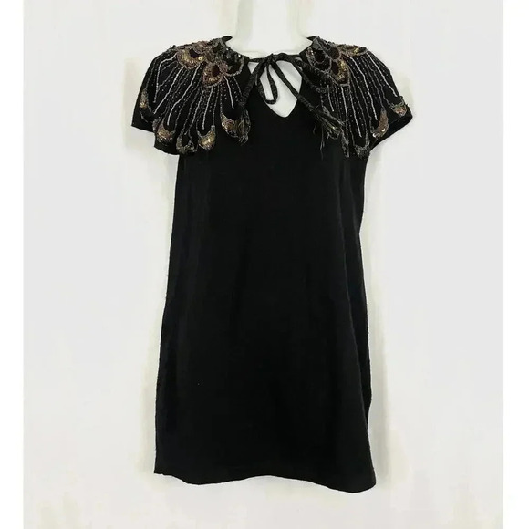 Nanette Lepore Kartika Mini Dress Sz S 100% Merino Wool Sequins Shoulder Classic - Picture 1 of 10